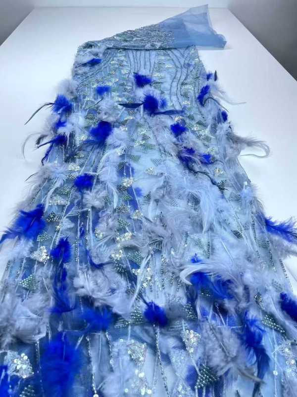 Affordable high quality lace fabric with beads pearls and sequins wedding dress lace fabric