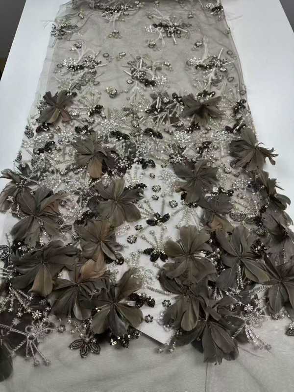 Affordable high quality lace fabric with beads pearls and sequins wedding dress lace fabric