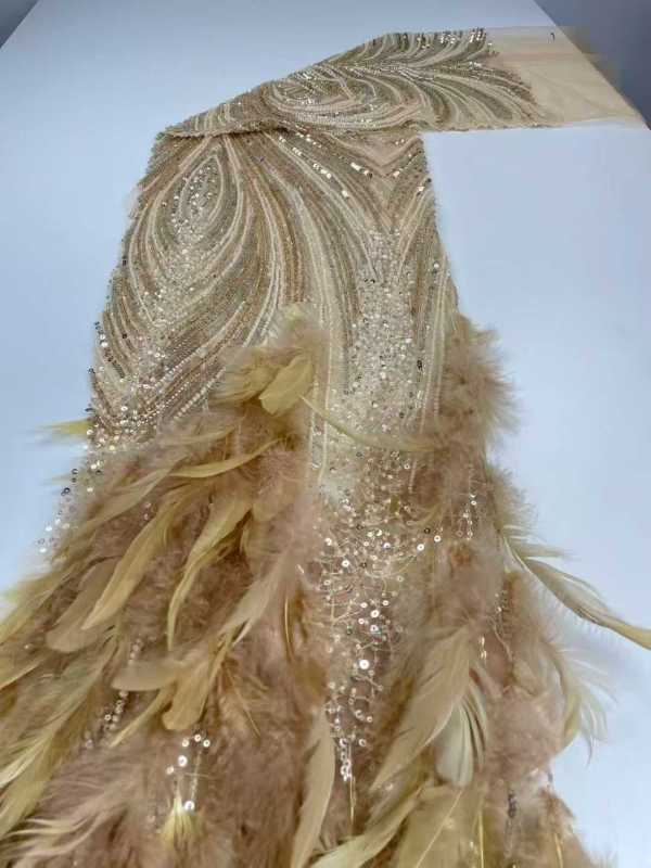 Affordable high quality lace fabric with beads pearls and sequins wedding dress lace fabric