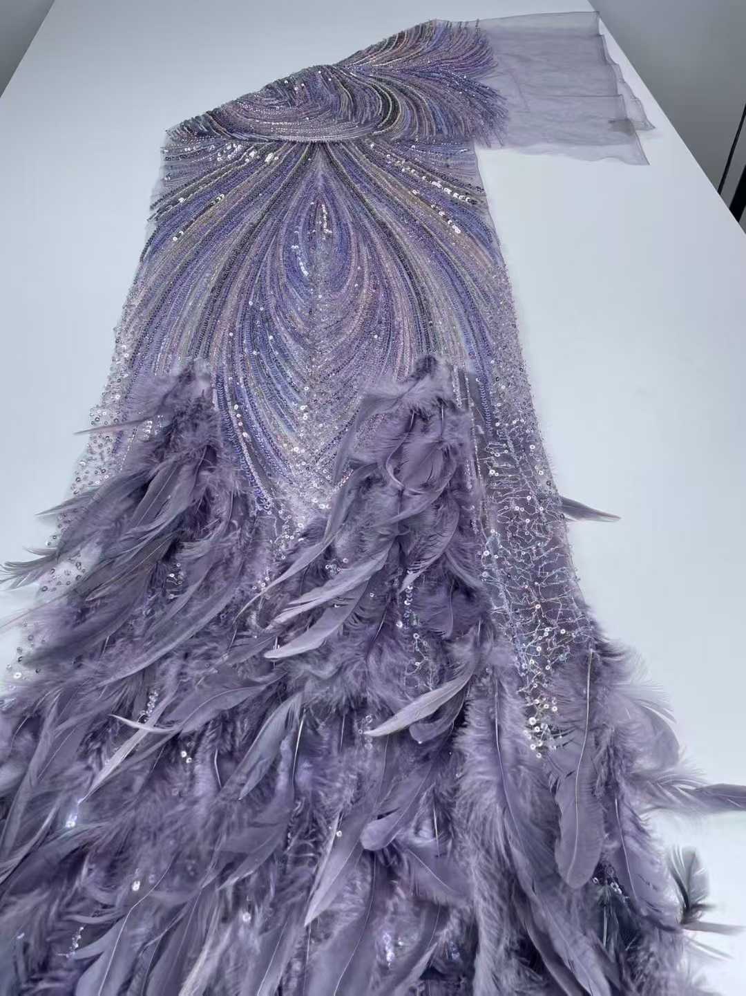 Affordable high quality lace fabric with beads pearls and sequins wedding dress lace fabric