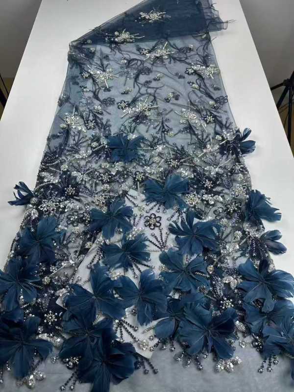 Affordable high quality lace fabric with beads pearls and sequins wedding dress lace fabric