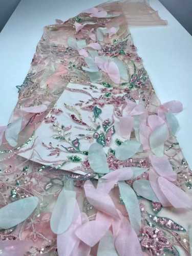 Affordable high quality lace fabric with beads pearls and sequins wedding dress lace fabric
