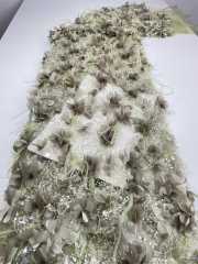 Affordable high quality lace fabric with beads pearls and sequins wedding dress lace fabric