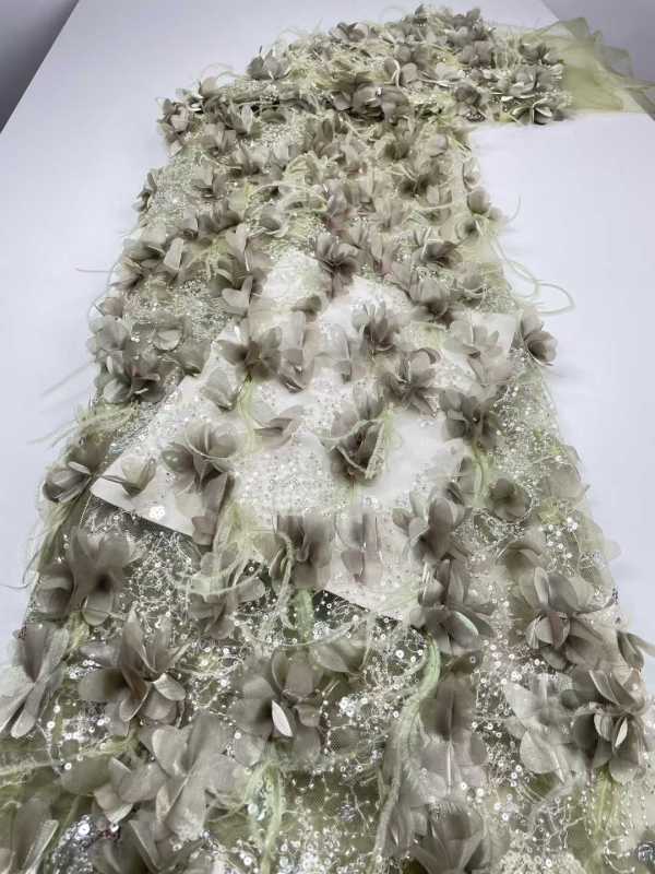 Affordable high quality lace fabric with beads pearls and sequins wedding dress lace fabric