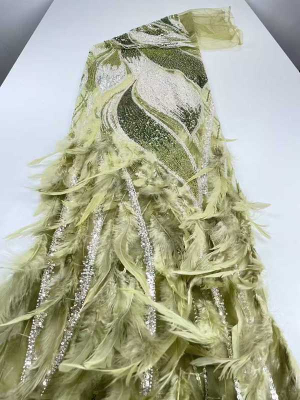 Affordable high quality lace fabric with beads pearls and sequins wedding dress lace fabric