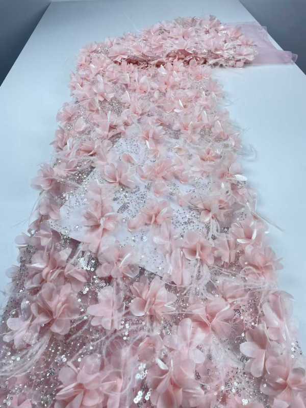 Affordable high quality lace fabric with beads pearls and sequins wedding dress lace fabric
