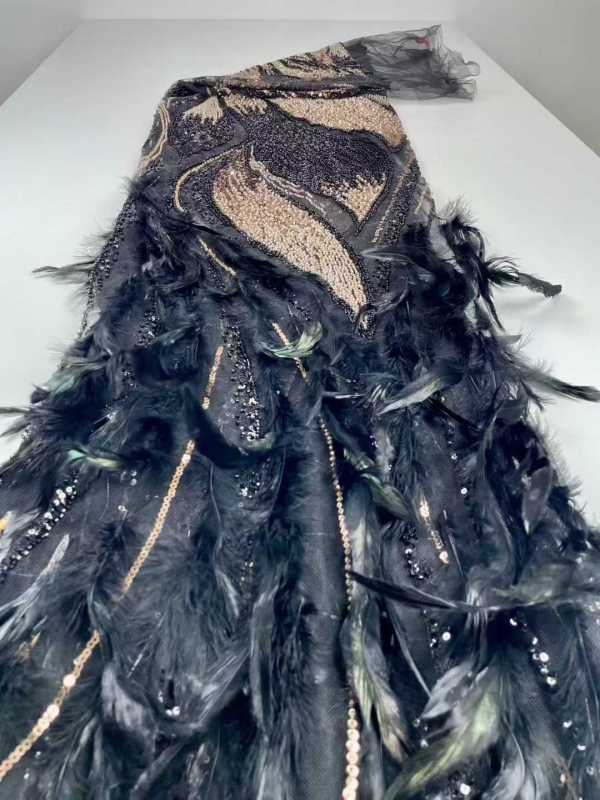 Affordable high quality lace fabric with beads pearls and sequins wedding dress lace fabric