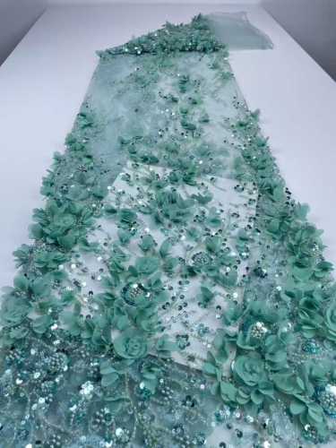 Affordable high quality lace fabric with beads pearls and sequins wedding dress lace fabric