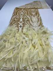Affordable high quality lace fabric with beads pearls and sequins wedding dress lace fabric