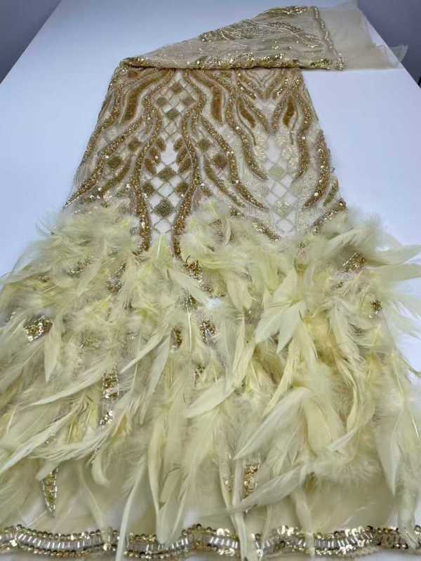 Affordable high quality lace fabric with beads pearls and sequins wedding dress lace fabric