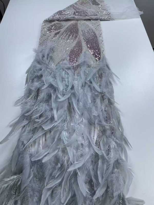 Affordable high quality lace fabric with beads pearls and sequins wedding dress lace fabric