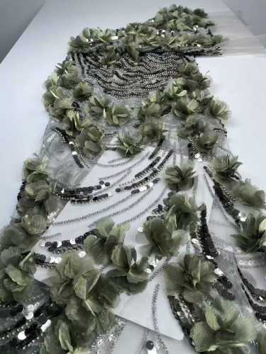 Affordable high quality lace fabric with beads pearls and sequins wedding dress lace fabric