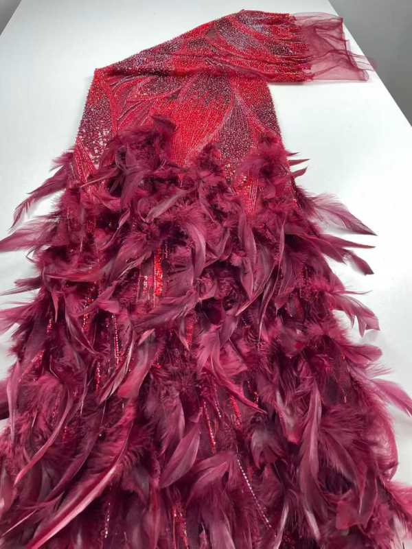 Affordable high quality lace fabric with beads pearls and sequins wedding dress lace fabric