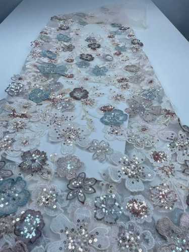 Affordable high quality lace fabric with beads pearls and sequins wedding dress lace fabric