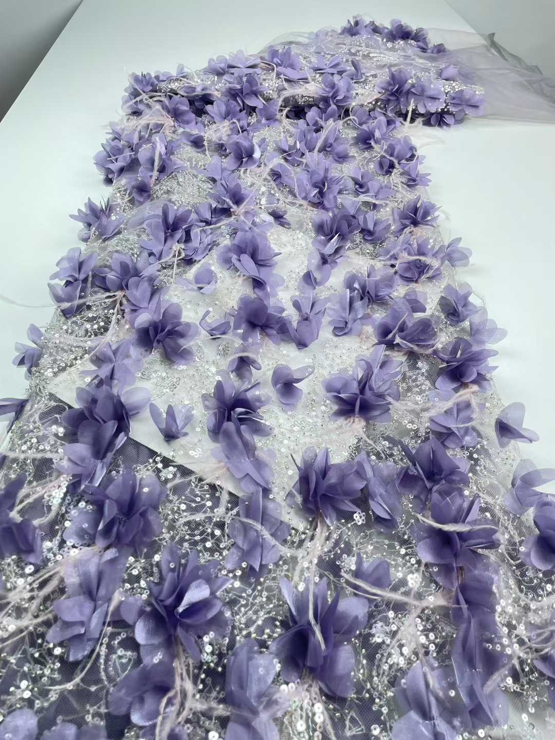Affordable high quality lace fabric with beads pearls and sequins wedding dress lace fabric