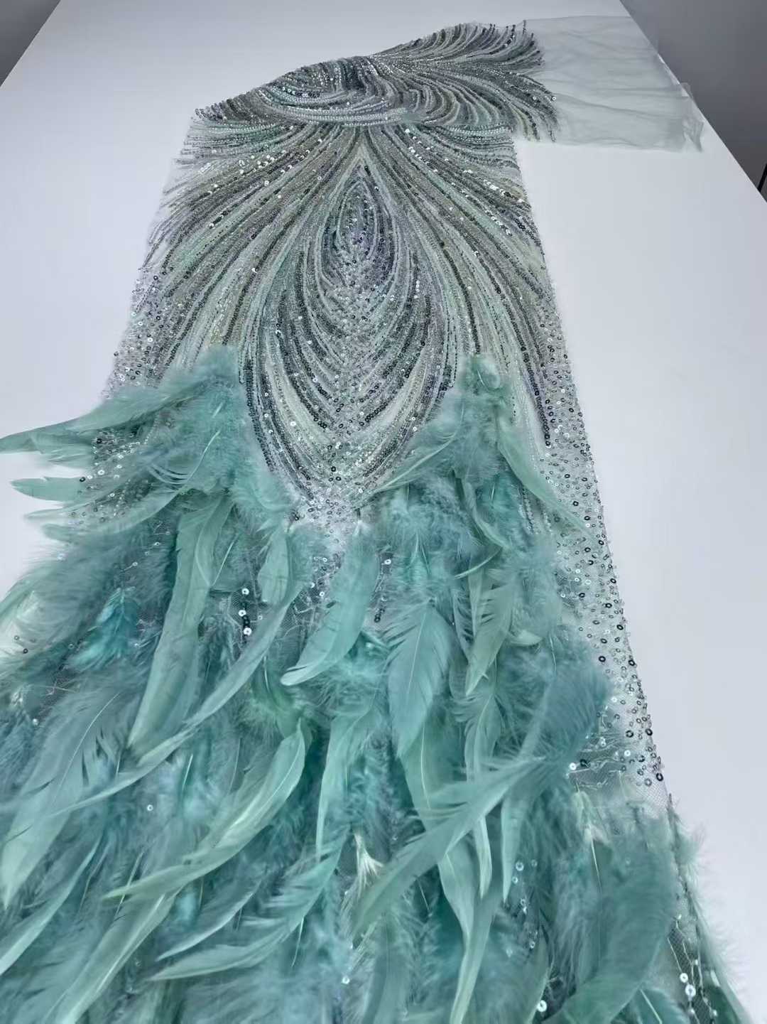 Affordable high quality lace fabric with beads pearls and sequins wedding dress lace fabric
