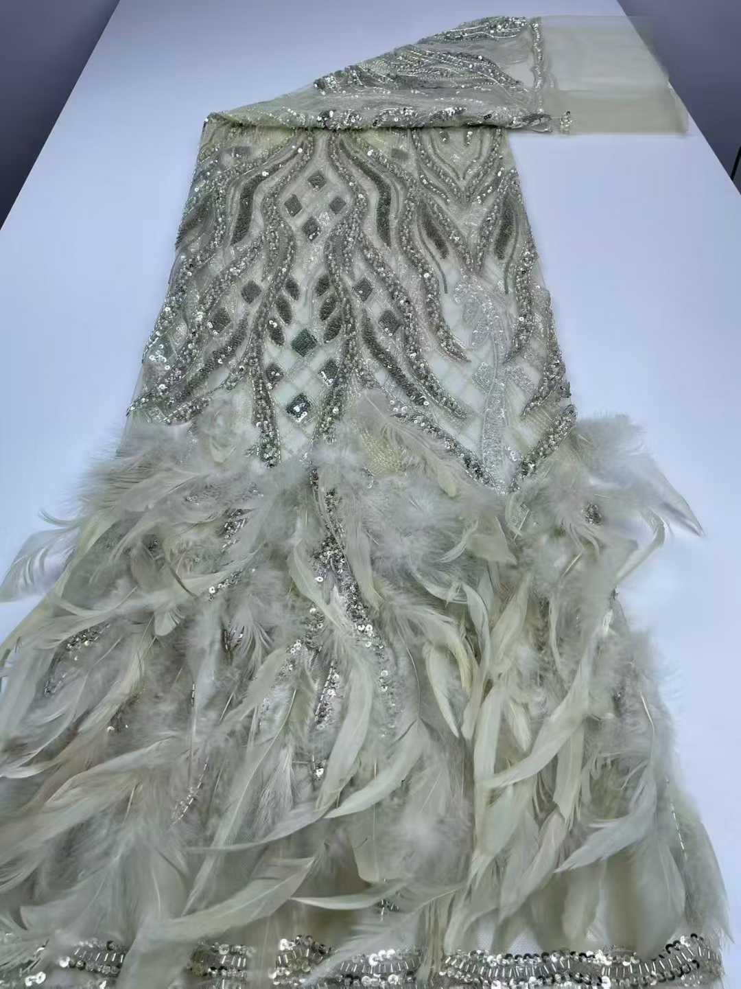 Affordable high quality lace fabric with beads pearls and sequins wedding dress lace fabric