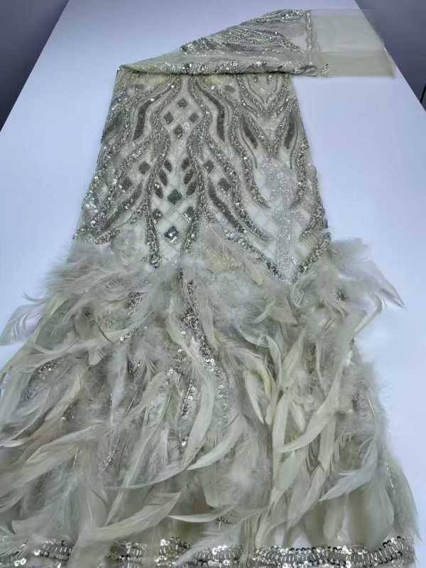Affordable high quality lace fabric with beads pearls and sequins wedding dress lace fabric