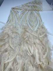 Affordable high quality lace fabric with beads pearls and sequins wedding dress lace fabric