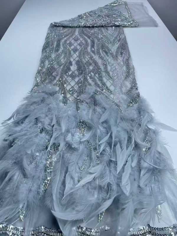 Affordable high quality lace fabric with beads pearls and sequins wedding dress lace fabric