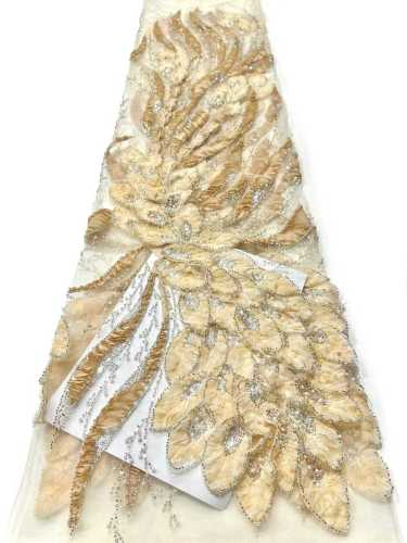 Affordable high quality lace fabric with beads pearls and sequins wedding dress lace fabric