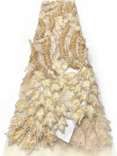 Affordable high quality lace fabric with beads pearls and sequins wedding dress lace fabric