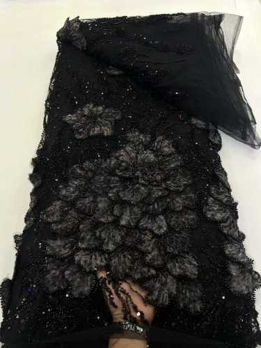 Affordable high quality lace fabric with beads pearls and sequins wedding dress lace fabric