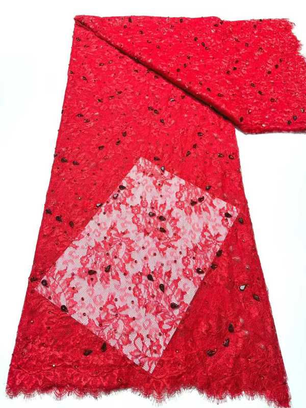 Affordable high quality lace fabric with beads pearls and sequins wedding dress lace fabric