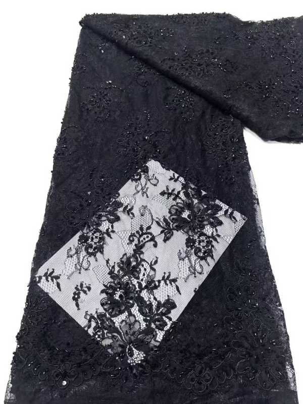 Affordable high quality lace fabric with beads pearls and sequins wedding dress lace fabric