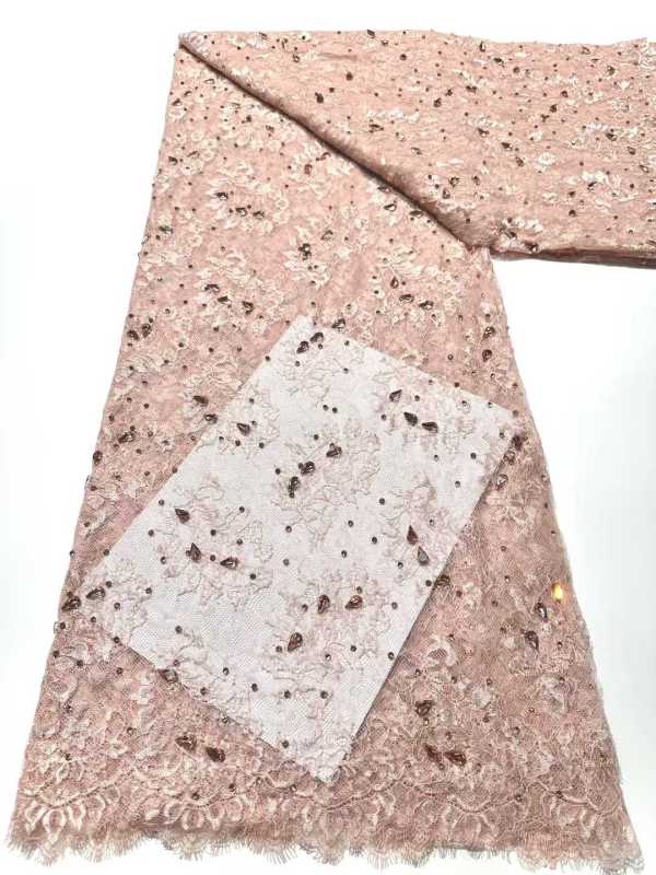 Affordable high quality lace fabric with beads pearls and sequins wedding dress lace fabric