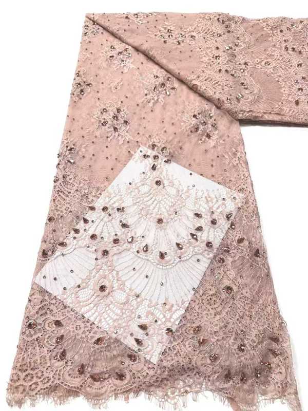 Affordable high quality lace fabric with beads pearls and sequins wedding dress lace fabric