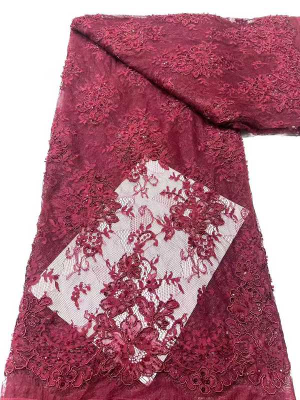 Affordable high quality lace fabric with beads pearls and sequins wedding dress lace fabric