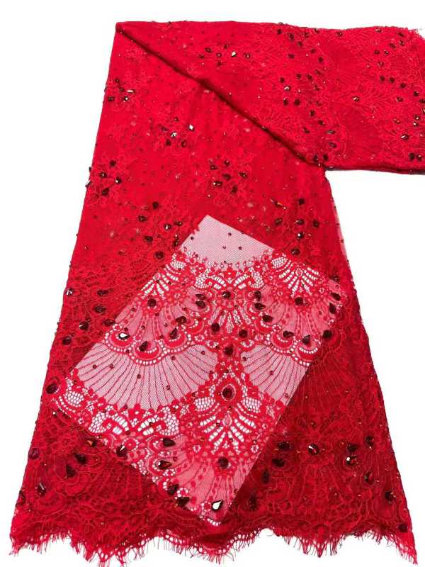 Affordable high quality lace fabric with beads pearls and sequins wedding dress lace fabric