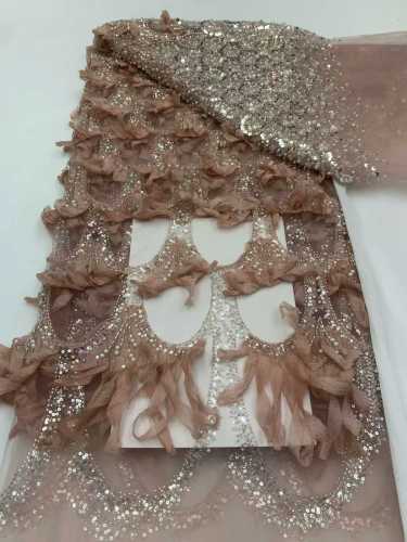 Affordable high quality lace fabric with beads pearls and sequins wedding dress lace fabric