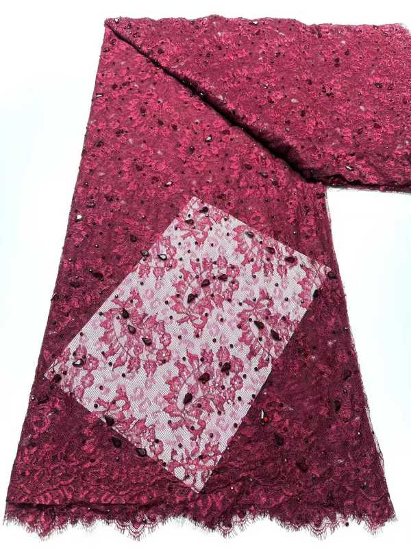 Affordable high quality lace fabric with beads pearls and sequins wedding dress lace fabric