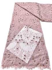Affordable high quality lace fabric with beads pearls and sequins wedding dress lace fabric