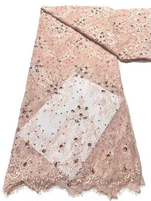 Affordable high quality lace fabric with beads pearls and sequins wedding dress lace fabric
