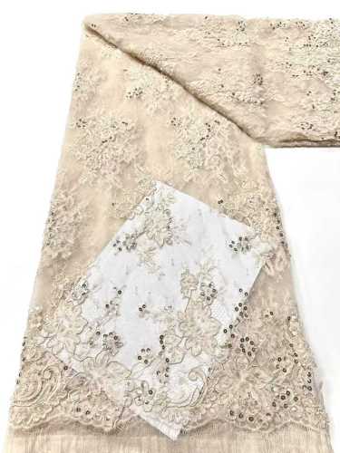 Affordable high quality lace fabric with beads pearls and sequins wedding dress lace fabric