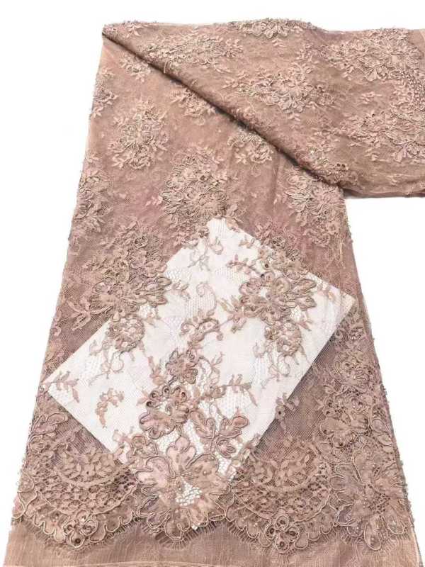 Affordable high quality lace fabric with beads pearls and sequins wedding dress lace fabric