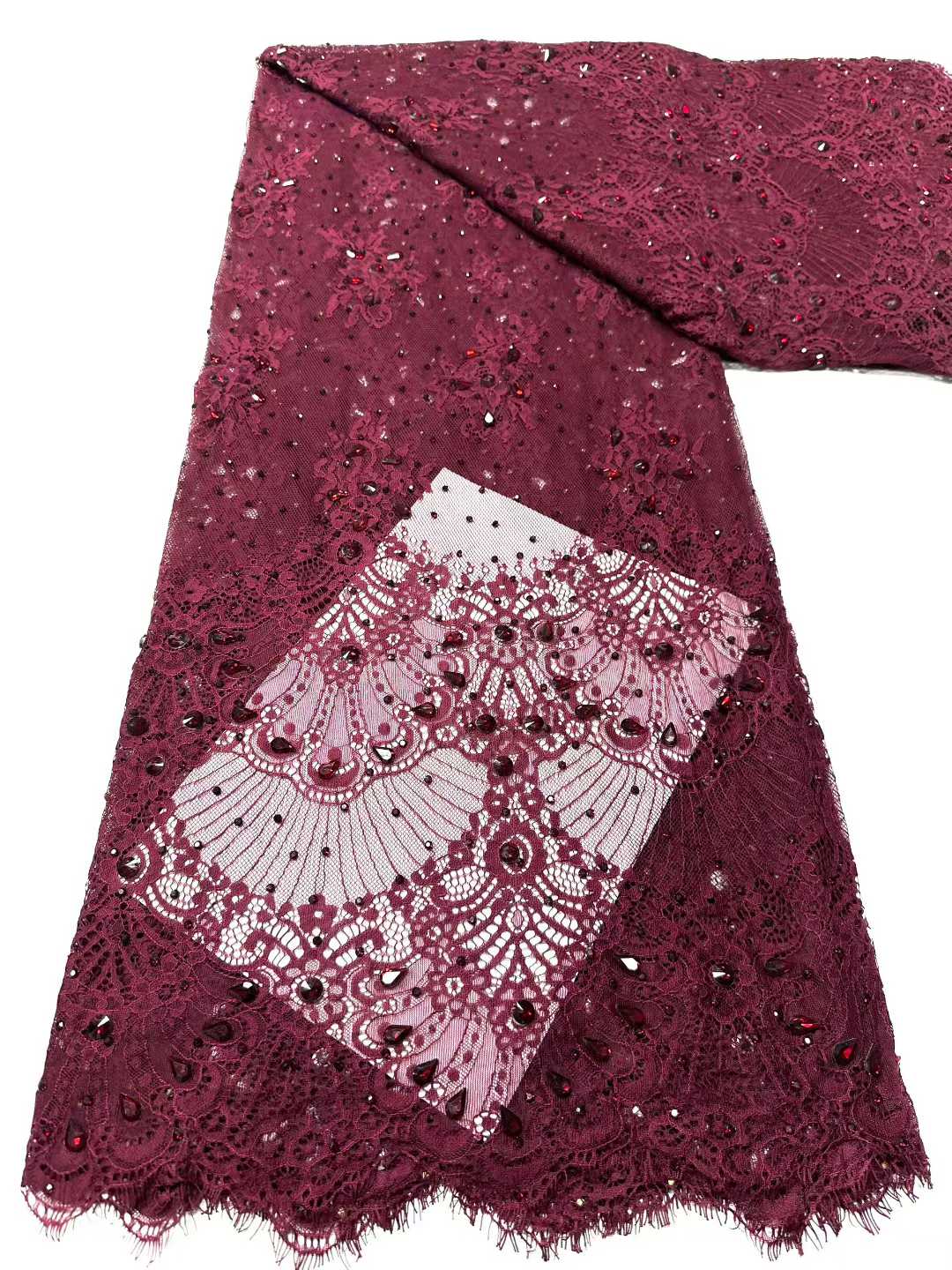Affordable high quality lace fabric with beads pearls and sequins wedding dress lace fabric