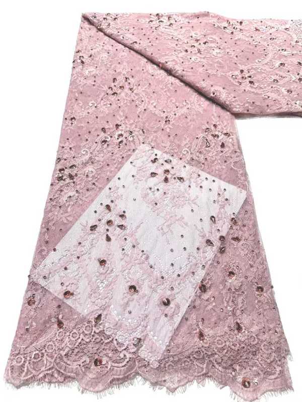 Affordable high quality lace fabric with beads pearls and sequins wedding dress lace fabric