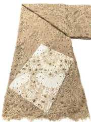 Affordable high quality lace fabric with beads pearls and sequins wedding dress lace fabric
