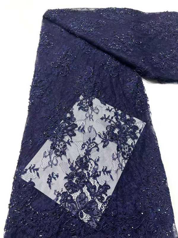 Affordable high quality lace fabric with beads pearls and sequins wedding dress lace fabric
