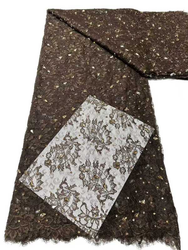 Affordable high quality lace fabric with beads pearls and sequins wedding dress lace fabric