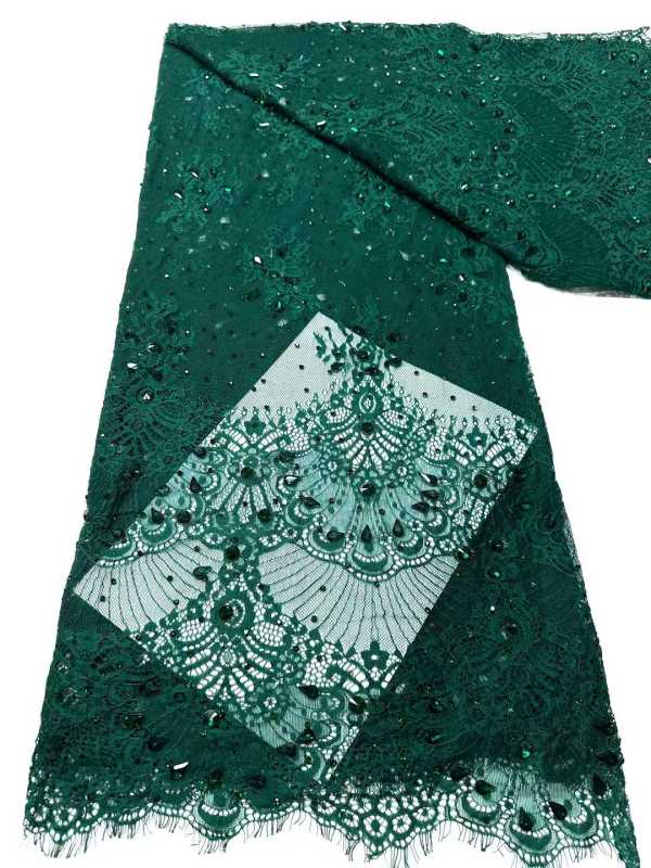Affordable high quality lace fabric with beads pearls and sequins wedding dress lace fabric