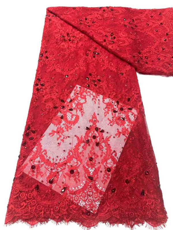 Affordable high quality lace fabric with beads pearls and sequins wedding dress lace fabric