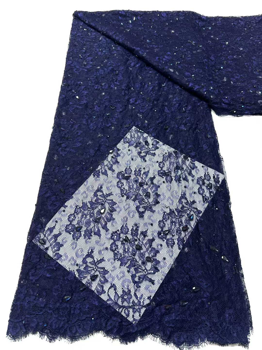 Affordable high quality lace fabric with beads pearls and sequins wedding dress lace fabric