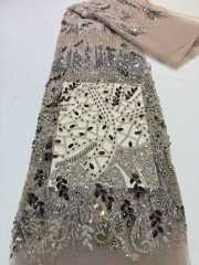Affordable high quality lace fabric with beads pearls and sequins wedding dress lace fabric