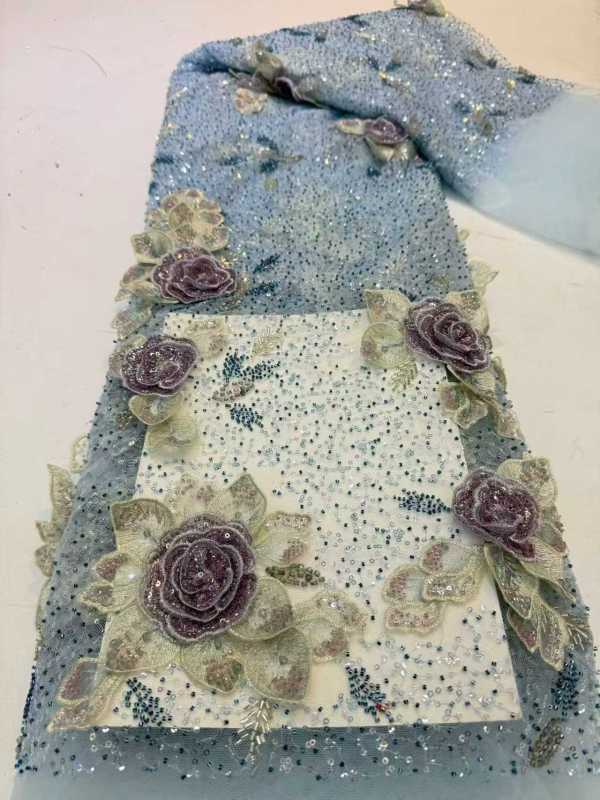 Affordable high quality lace fabric with beads pearls and sequins wedding dress lace fabric