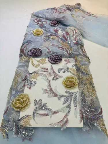 Affordable high quality lace fabric with beads pearls and sequins wedding dress lace fabric